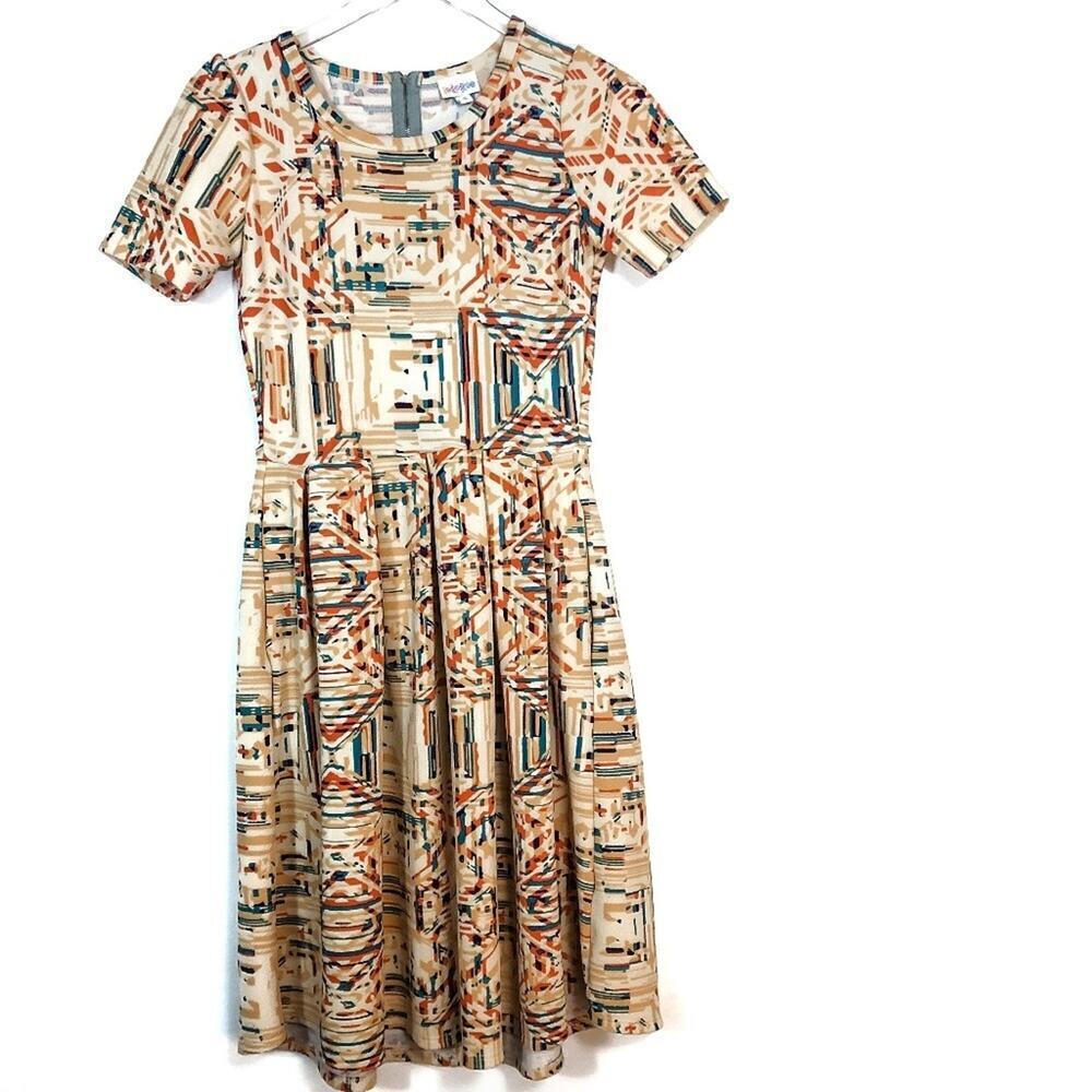 LuLaRoe Geometric A-Line Round‎ Neck Retro Dress Size S